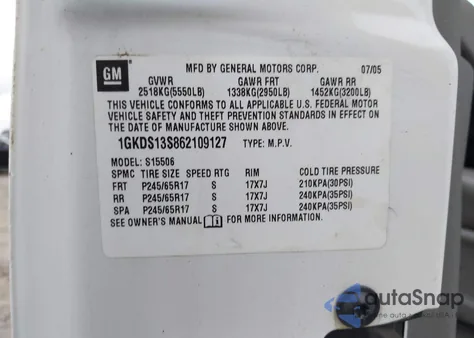 2006 GMC Envoy Sle из США, поврежденный, VIN 1GKDS13S862109127